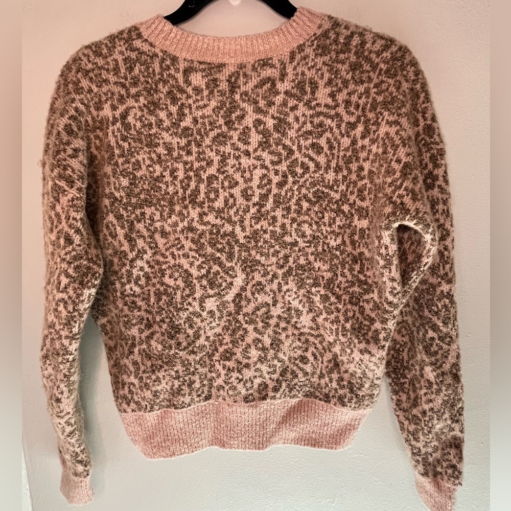 Madewell Shrunken Pullover Sweater Marled Rose Leopard Print Merino Wool Size S - Picture 2 of 4